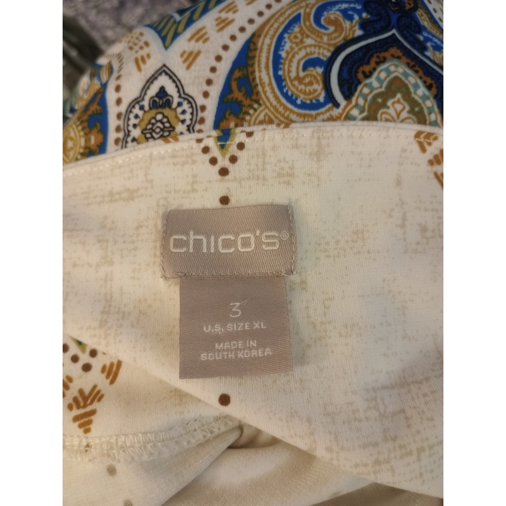 Chico's Cream Tunic with Blue and Green Border Print - Picture 3 of 4
